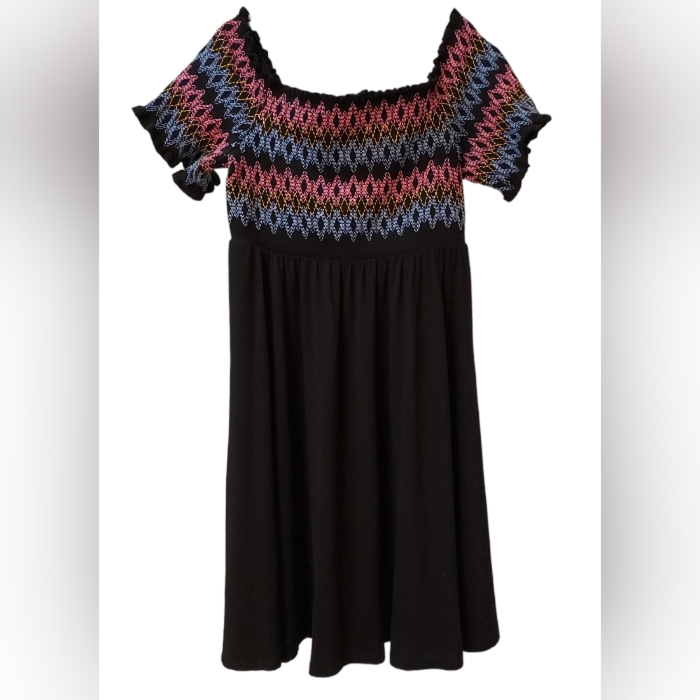 Torrid Black Embroidered Smocked Skater Jersey Dress